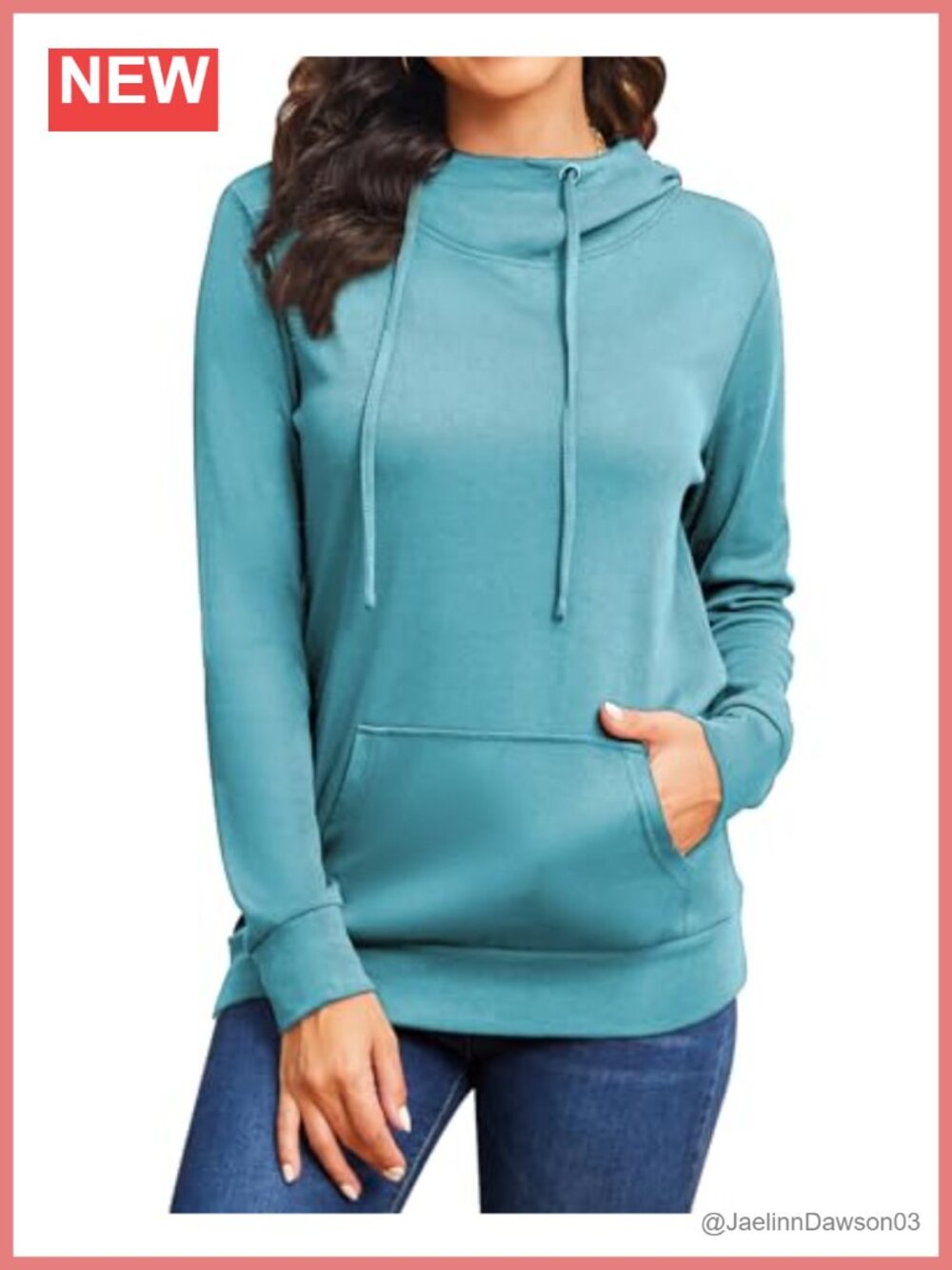 Cowl Neck Lightweight Sweatshirt Hoodie Pullover Loose Fit Kangaroo Pocket